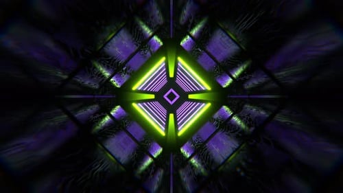Purple And Light Green Cybernetic Strobe Square Neon Corridor Background Vj Loop I 4K