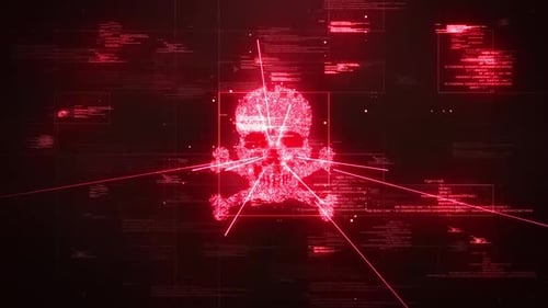 Cyber Security Warning: Digital Skull and Crossbones Alert