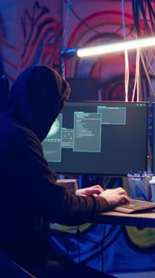 Vertical Video Cybercriminal Departing From Underground Bunker