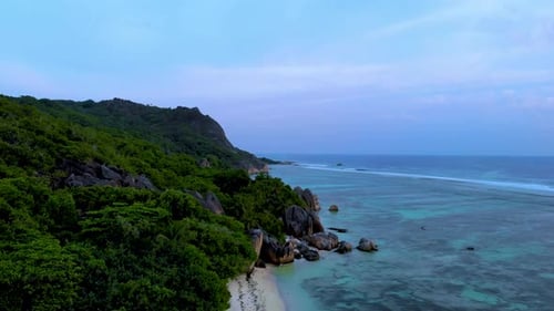 Anse Source D Argent Beach La Digue Island Seychelles Aerial View on Tropical Beach Seychelles
