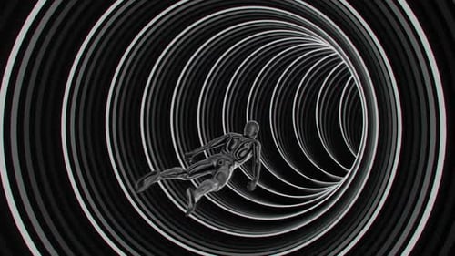 Futuristic Human In Neon Tunnel Abstract Sci Fi Background