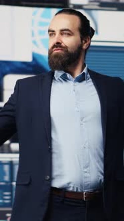 Successful Businessman Celebrating in High Tech Office