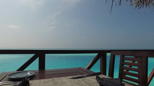 Travel, Tourism, Vacation and Summer Holidays Concept - Outdoor Restaurant Wooden Terrace