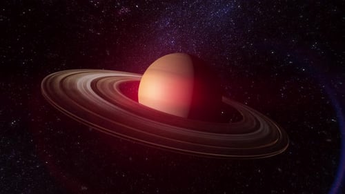 3D Spinning Planet with Rings in Deep Space