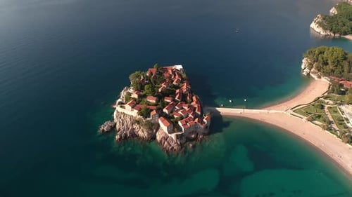 Aerial view of the famous Sveti Stefan island