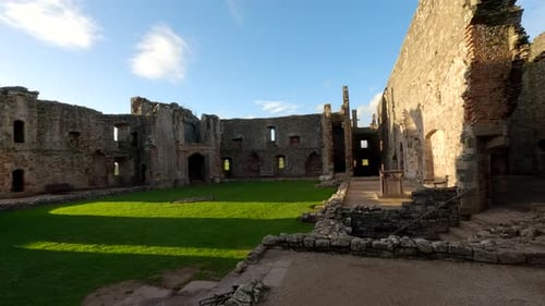 Medieval ruins of Castle in England. View of the ruins of a medieval castle