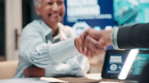 Business people, closeup and shaking hands in office for deal, b2b collaboration and teamwork