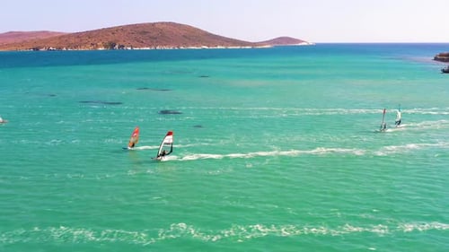 Drone shot of windsurfers - High quality footage of windsurfers in İzmir Çeşme