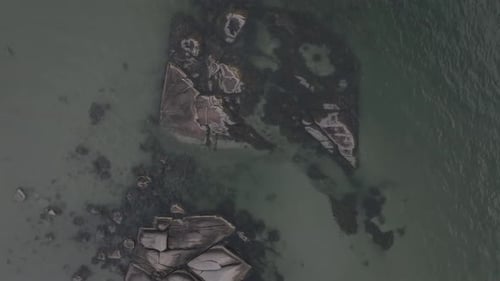 Aerial view of rocks in the sea, United States.