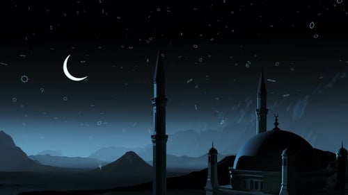 Mosque and moon. Ramadan holiday.