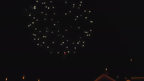 View of Multiple Fireworks Explosives and Display on a Quiet Clear Night