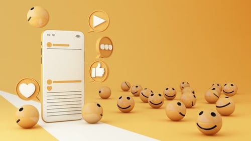Cheerful Smartphone with Smiley Emojis on Orange Background