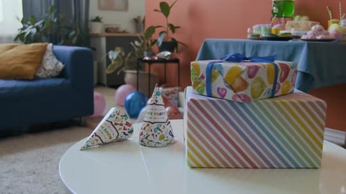 Festive Birthday Party Scene with Gifts and Decorations
