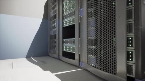 Rows of Operational Supercomputers in a Server Room