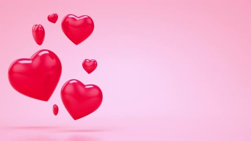 Floating Red Hearts Loop Animation on Pink Background