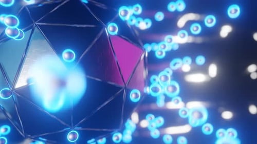 Futuristic Geometric Sphere with Flowing Neon Particles