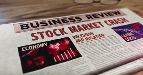 Stock market crash and business crisis newspaper on table