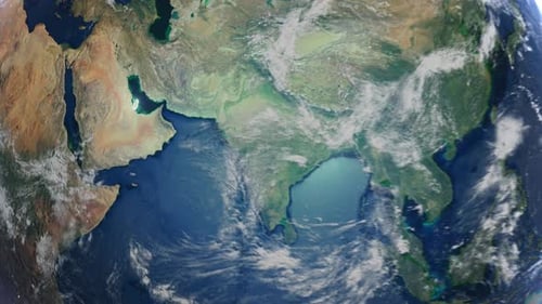 Realistic Earth Orbit and Zoom Glowing Borders Qatar
