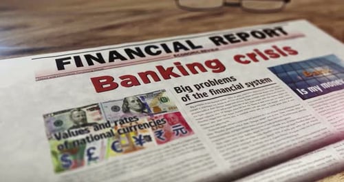 Banking crisis finance and economy newspaper on table