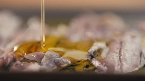 Fresh Sea Sardines and Anchovy Fish and Mullus On Display On Ice On Market Store Shop Seafood Fish