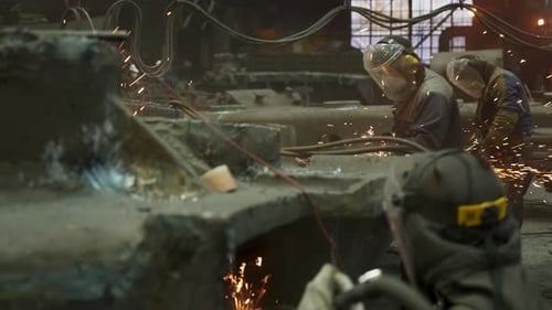 The Welding Process in an Industrial Workshop is Characterized By the Creation of Sparks Stock Clip