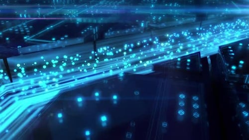 Partículas quânticas se movendo dentro do motor neural da inteligência artificial