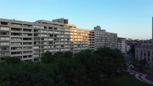 Aerial rise to reveal buildings and distance view in Boston, MA. in 4K.