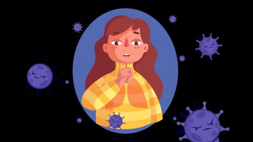 sick woman coughing, sick woman with cold, animation 4k with alpha channel