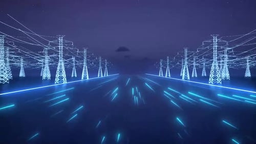 Futuristic Power Grid Animation with Digital Energy Flow