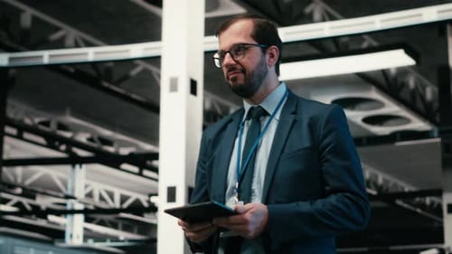 Software Developer in Data Center Using Tablet and AR Tech