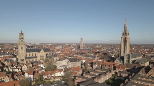 Aerial landscape of Bruges in Belgium, small European village on a sunny day