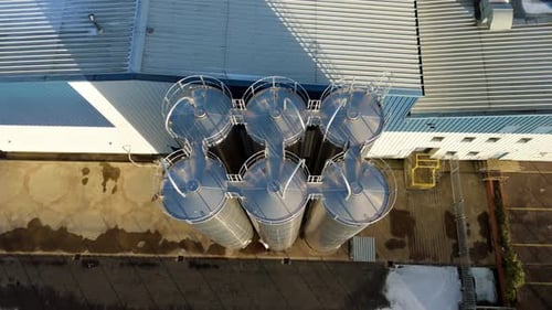 Aerial view of storage silos tanks, United Kingdom.