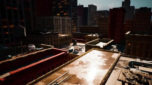 Bright Urban Rooftops Display Diverse Architecture in a Busy City