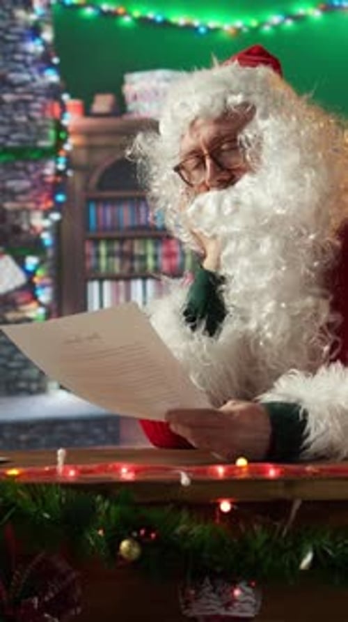Vertical Video Santa Claus Checks His List Twice in This Warm Christmas Setting