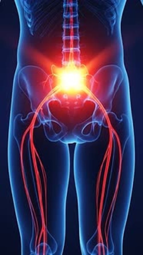 Human Nerves and Spine Anatomy with Lower Back Pain Highlight