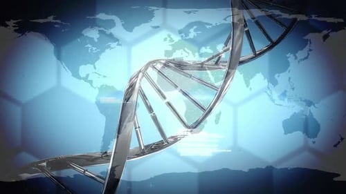 Rotating 3D DNA Helix with Digital Global Network Background