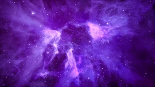 Cosmic Journey Through A Purple Nebula