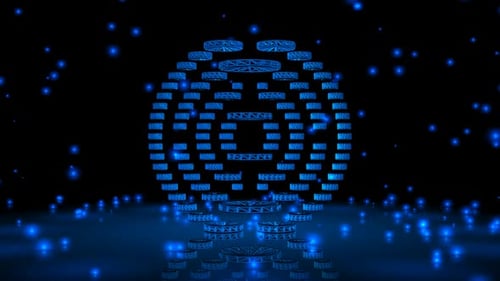 Background with Falling Blue Particles, Exclusive, Wireframe of Shape, 3D Render, Reflection