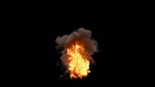 Realistic Fiery Explosion with Rising Smoke Alpha Channel