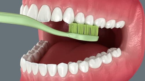 Toothbrush cleaning teeth. Medically accurate 3D Animation of oral hygiene