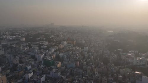 Drone footage of contemporary high-rise structures in Hyderabad city.