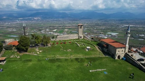 Albanian Medieval Fortress in Preza: Towering Stone Walls Encircling Castle atop Hill - A Historical