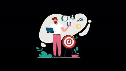 Ilustração de um homem trabalhando com metas e produtividade