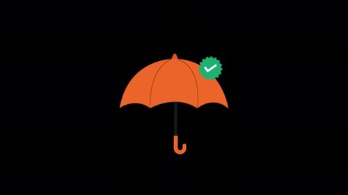 Animated Umbrella with Verified Checkmark Badge. Protection Concept Video - Transparent