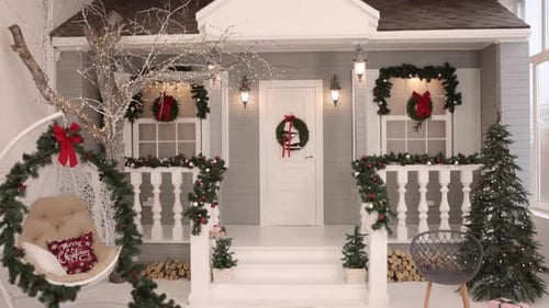 Holiday Home Snowflake Lights Festive Facade