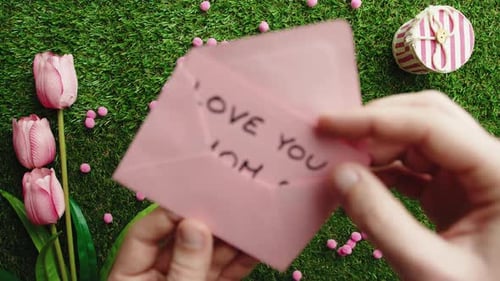 Pink Envelope with Love You Mom Message