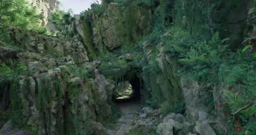 Explore a Lush Cave Surrounded By Vibrant Greenery in Natures Paradise
