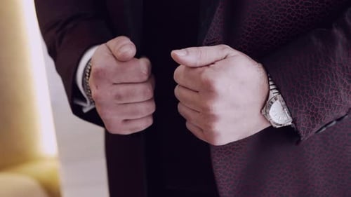 Man's Hands Wearing Formal Blazer and Wrist Watch