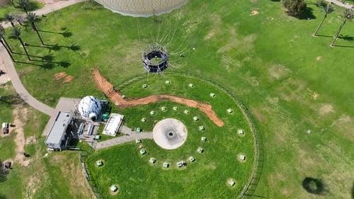 Aerial shot of a hot air balloon over Yarkon Park Tel Aviv, Israel