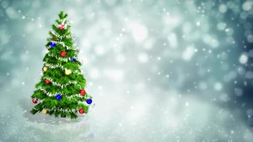 Animated Christmas Tree with Festive Snowfall and Bokeh Background